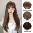 thumbnail image 3 of Pelucas sintéticas largas y rectas con flequillo para mujer, cabello Natural, línea de pelo, peluca de Cosplay diaria, resistente al calor, marrón, 3 of 4