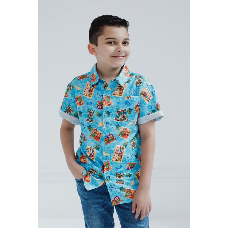 Disney Toy Story Big Boys' Short Sleeve Button-Down Shirt Blue
