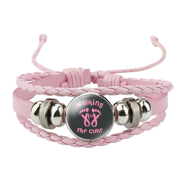 Dsscvnef Cancer Awareness Bracelets for Women Handmade Woven Ribbon Leather Jewelry Support Inspirational
