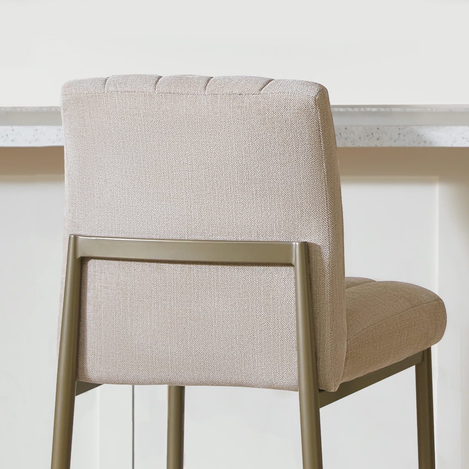 GrandNoor Comfortable Bar Stools Set of 3, 26” Thick Upholstered Counter Height Bar Stools with Back, Linen Counter Stools with Metal Legs for Kitchen Island, Khaki
