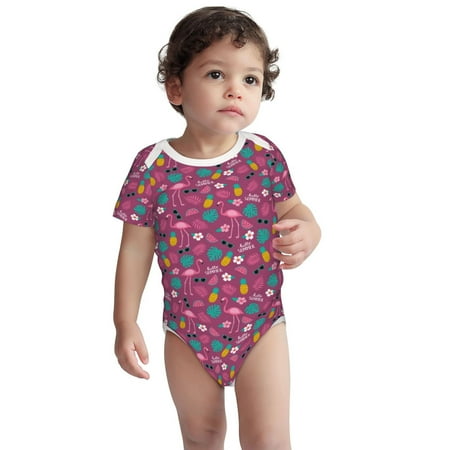 

Haiem Summer Flamingo Printed Unisex-Baby Short Sleeve Onesies Bodysuits Unisex Babies Snap-Up Rompers-3 Months