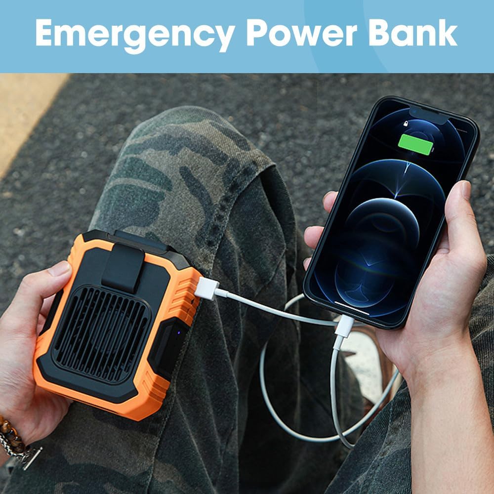 3 in 1 New Portable Mini Waist Fan for Under Shirt Outdoor Waist Fan Belt Clip Fan, Rechargeable Waist Mounted Electric Fan Wearable Personal Clip Fan (Orange)