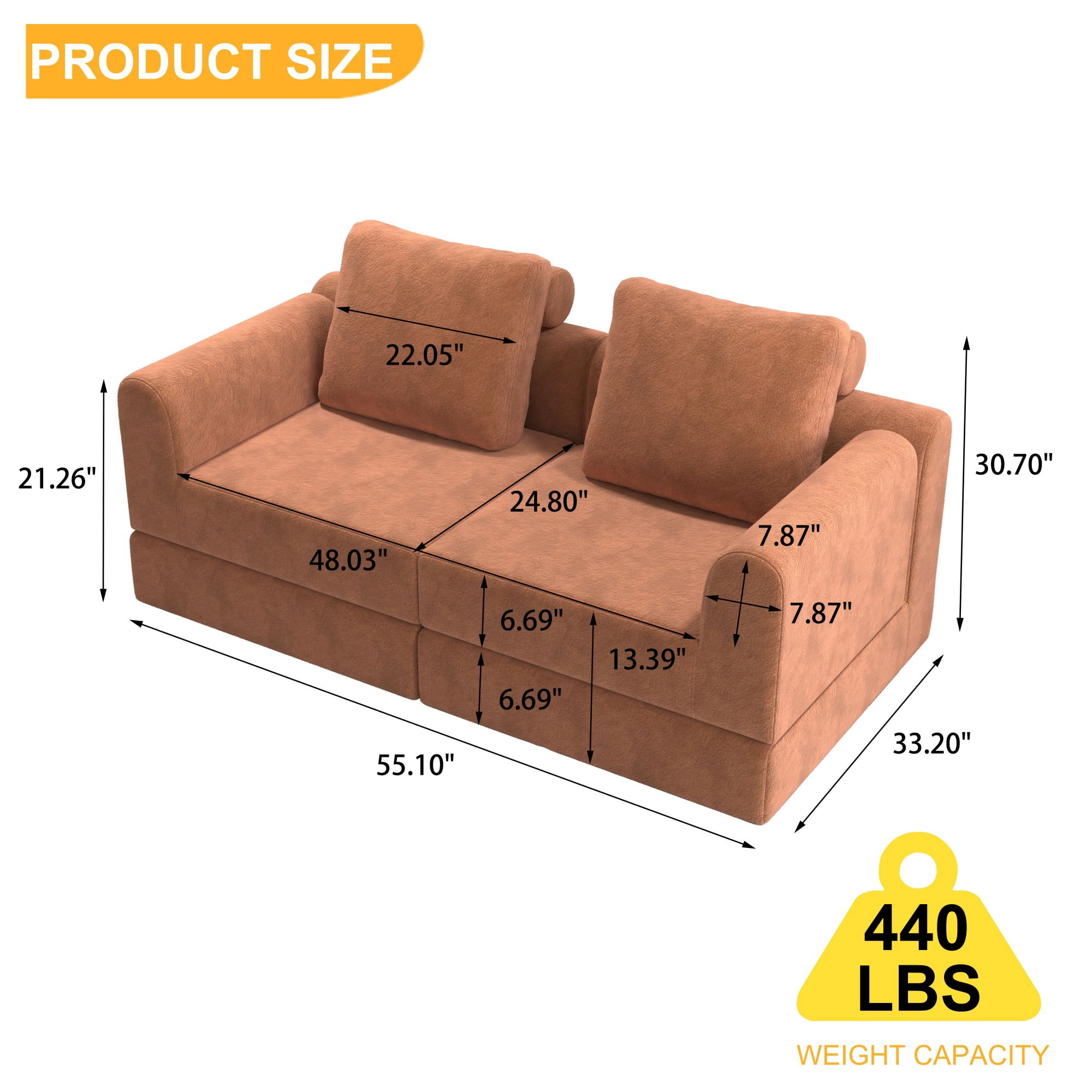Convertible Folding Sofa Bed,Multi-Functional Sleeper Couch,Modern Floor Sleeper Sofa for Living Room,Bedroom,Orange