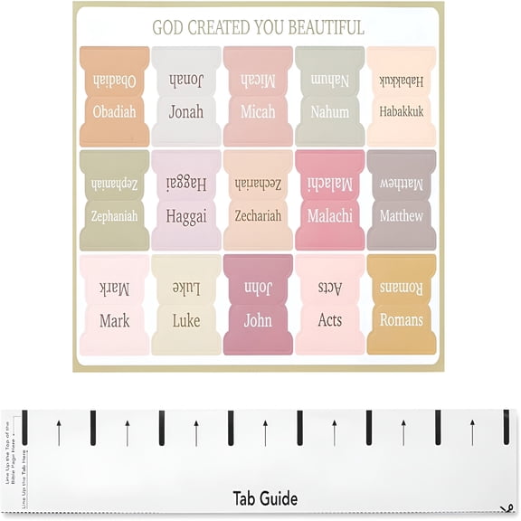 CCOCC Decorative Bible Tabs (75 Pieces) - Reposition Large Print Tabs, Easy to Read and Apply - Laminated, Removable & Replaceable Index - Bible Study Supplies