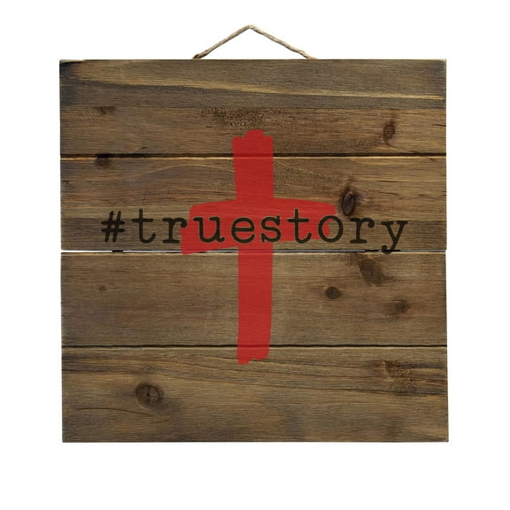 #truestory - Cross - Christian - Red - Decorative REAL WOOD Wall Art - Faux Pallet Look