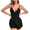 thumbnail image 2 of ylioge Pajamas for Women Sets 2 Piece Lightweight Satin Loungewear Outfits Womens Solid Color Lace Splice Sleeveless Tank Tops and Shorts Pajamas, 2 of 6