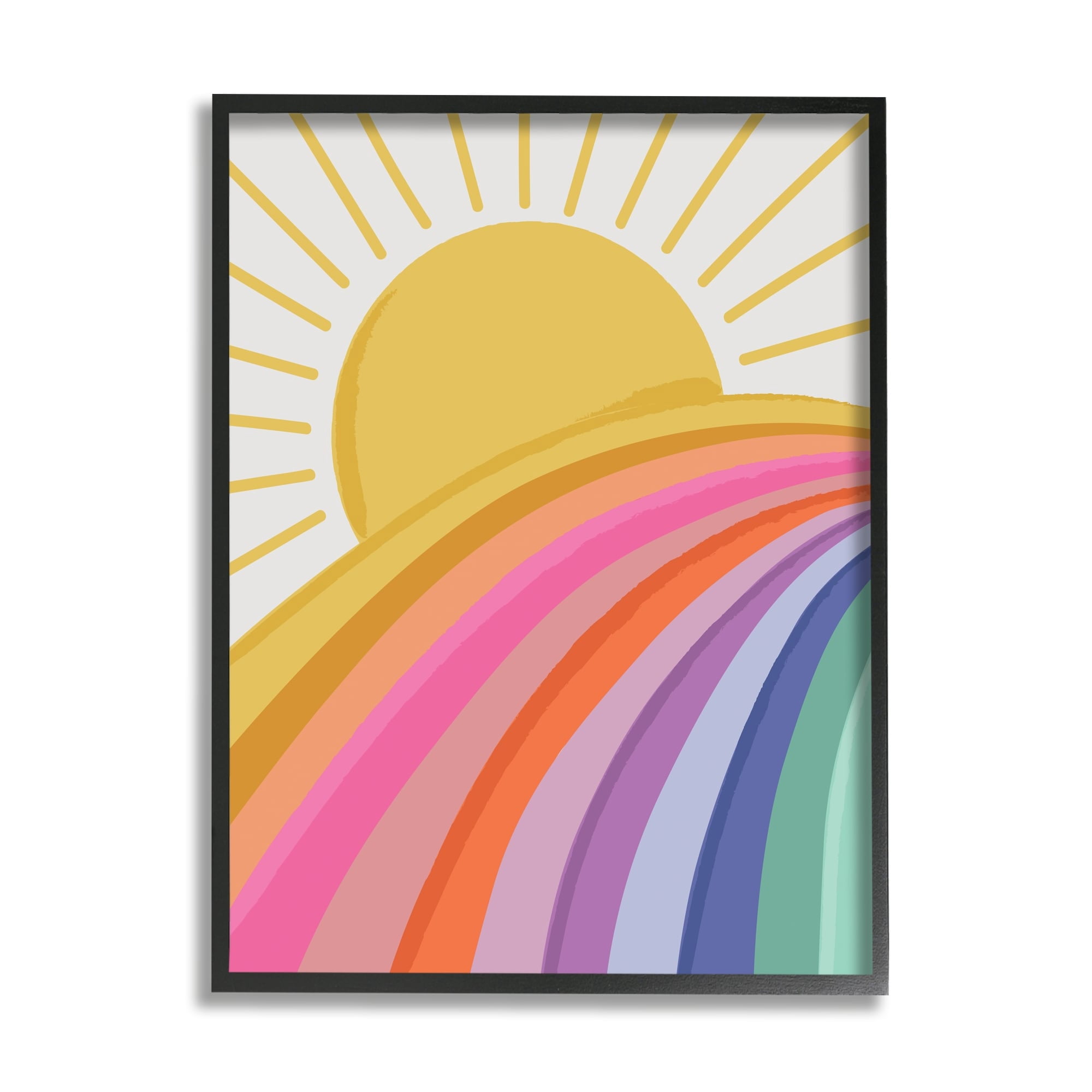 Stupell Industries Rainbow Stripes Pattern Yellow Sunshine Rays Illustration Framed Wall Art, 16 x 20, Design by Lisa Perry Whitebutton