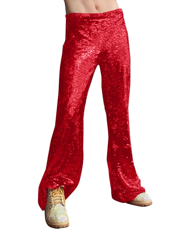 Men's Wet Look Flared Loose Dance Pants 