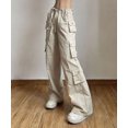thumbnail image 2 of Pantalones de chándal holgados e informales de tiro bajo para mujer, pantalones técnicos con bolsillos y parches, pantalones de pierna ancha y rectos, pantalones cargo de moda Y2K, ropa de calle, 2 of 5