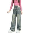 thumbnail image 2 of Cowsor Girls Baggy Jeans Distressed Denim Pants Elastic Waist Wide Leg Jeans for Girls Kids Loose, 2 of 4