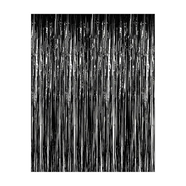 3 ft x 8 ft Metallic Black Foil Tinsel Fringe Curtains Photo Backdrop