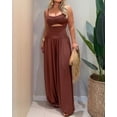 thumbnail image 3 of ChicMe Jumpsuits for Women Spaghetti Strap Sleeveless Cut-Out Waist Backless Tie-Back Ruched Wide Leg Vacation Summer Womens Rompers Brown-M, 3 of 9