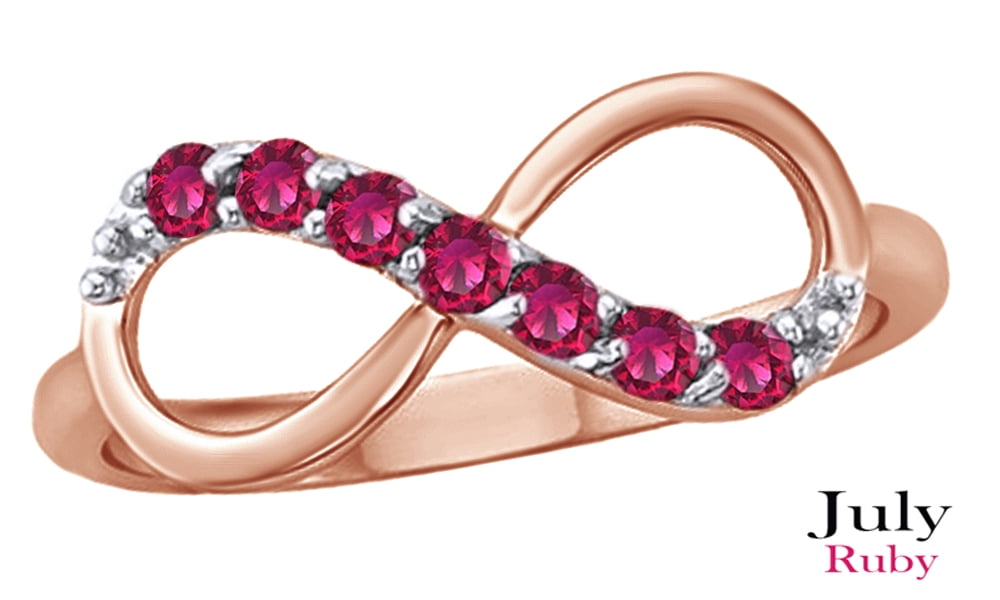 Simulated Pink Ruby Cubic Zirconia Infinity Ring In 14K Rose Gold Over Sterling Silver By Jewel Zone US by Jewel Zone US