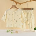 thumbnail image 2 of THDHVS Girls Casual Outfits,Summer Outfits Sets for Kids,Kid's Summer Cotton Yarn Comfortable and Refreshing Pajamas Set Cardigan 3/4 Sleeve Pants Home Clothes Set, 2 of 3