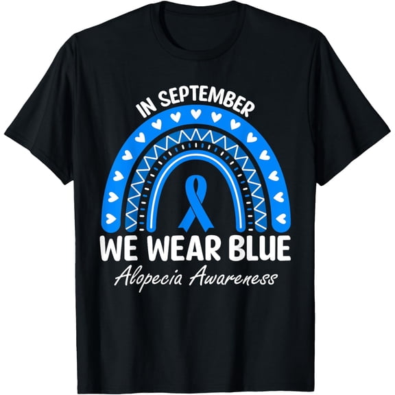 Playful Comfort Tee - Alopecia Areata Awareness Rainbow I Wear Blue Ribbon Support T-Shirt