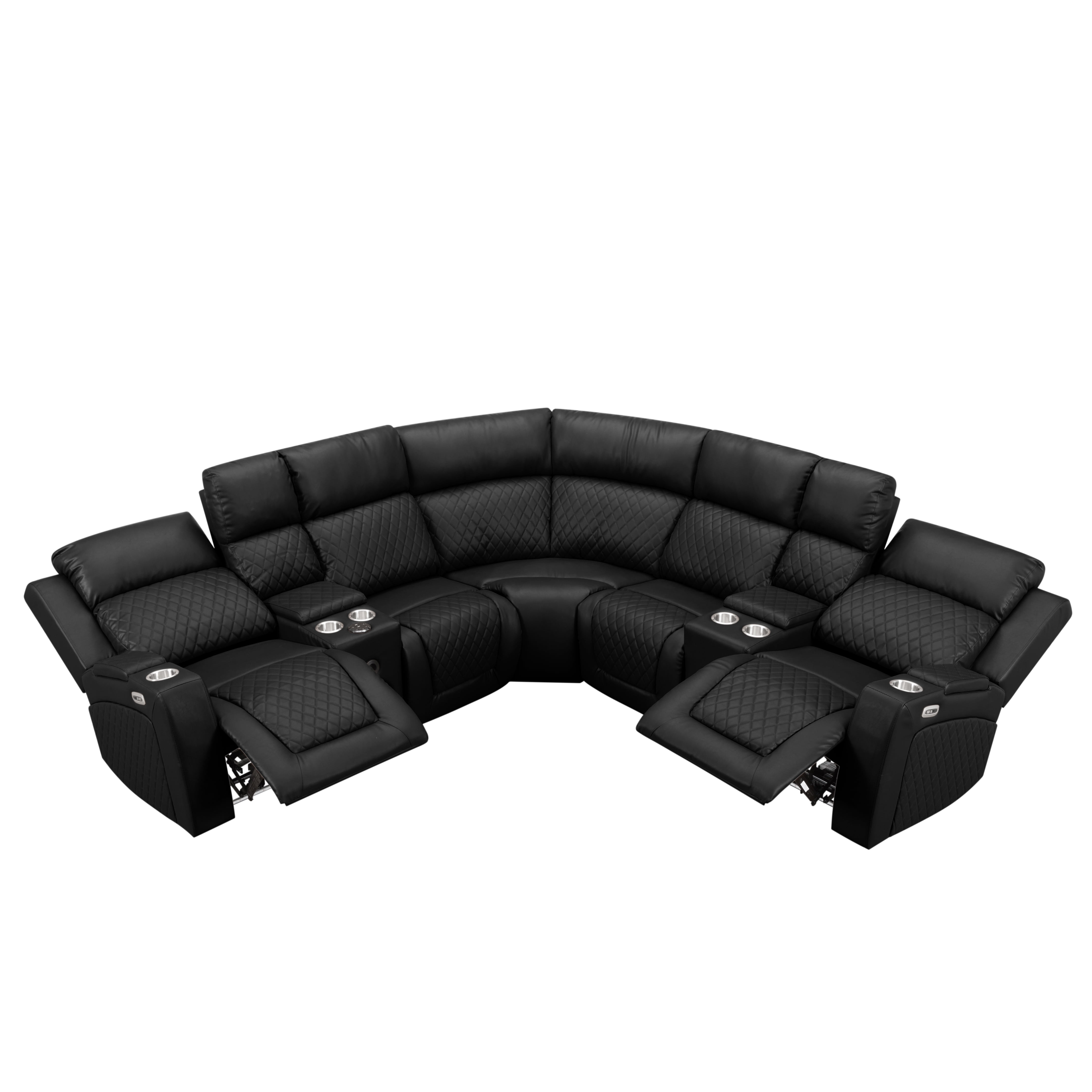 Gewnee 5-Seat Power Reclining Sectional L-Shaped Sofa with PU Upholstery, LED Lights, Bluetooth Speakers & Console, Black