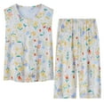 thumbnail image 3 of ZHENHONG Pajamas for Women, Summer Cotton Blouse With No Sleeves Pocketed Three Quarter Length Pants Pajama Set For Two Pieces, Women's Sleepwear Green, 3 of 5