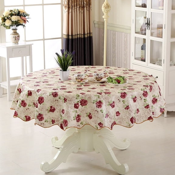 Ruibeauty Waterproof Vinyl Tablecloth, Round Table Cloth, Wipeable Table Cover for Kitchen and Dining Room (Rose, 72" Round)