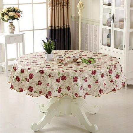 

QIFEI Round Tablecloth Waterproof & Stain Resistant Table Cloth Wrinkle Washable PVC Table Cover for Dining/Party/Buffet/Wedding Rose
