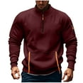 thumbnail image 4 of SYMOID Men's Big & Tall Quarter-Zip Sweatshirt - 100% Polyester (Size 3XL, Wine) with Kangaroo/Arm Pockets, Quick-Dry Machine-Washable for Casual/Outdoor/Layering, 4 of 4