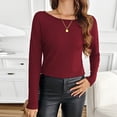 thumbnail image 2 of ZHYou Womens Long Sleeve Tops,Lace Butterfly Cut Out Back,Classic Fit,Stretchy Soft Round Neck Blouses,Wine,Size L, 2 of 7