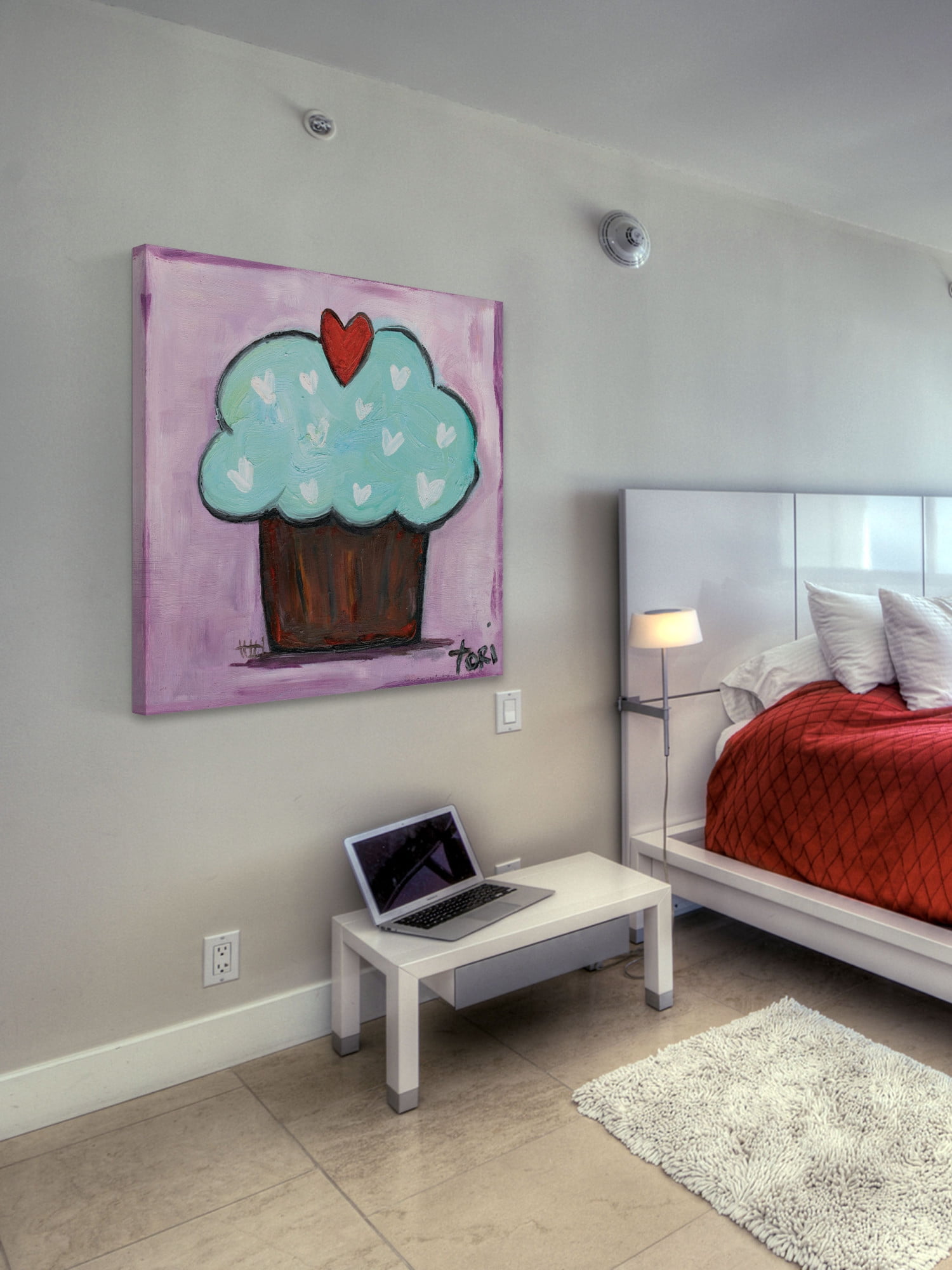 Marmont Hill "Purple Heart Cupcake" by Tori Campisi Painting Print on Canvas
