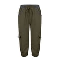 thumbnail image 4 of Cagogo Women Plus Size Capri Pants Elastic Waist with Pockets Casual Loose Wide Leg Cropped Palazzo Trousers Summer Vacation Beach Travel Activewear Lounge, Green M, 4 of 5