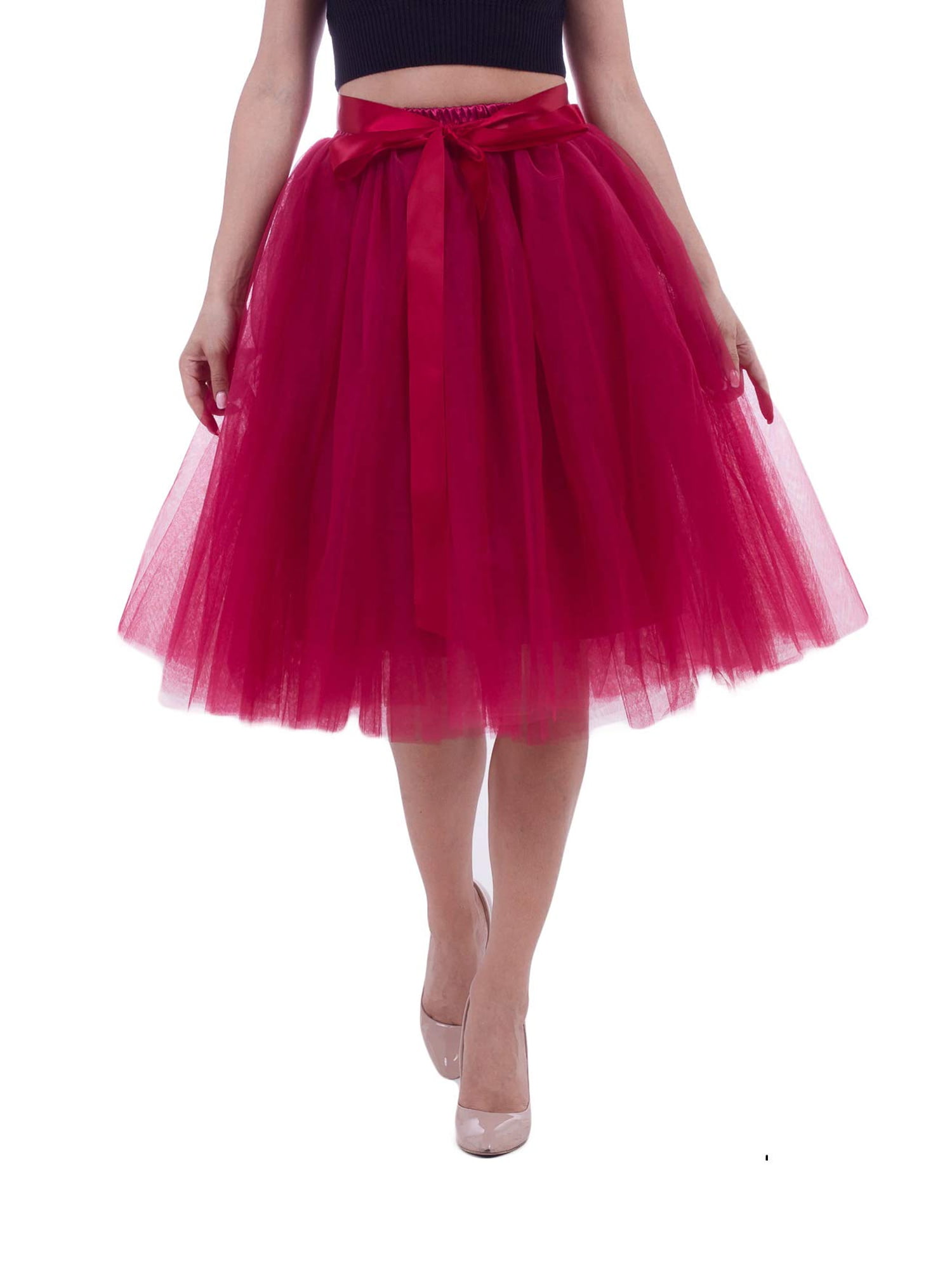 Thenxin Womens A-Line Knee Length Tutu Tulle Prom Party Skirt Layered Pleated Dance Skirt 