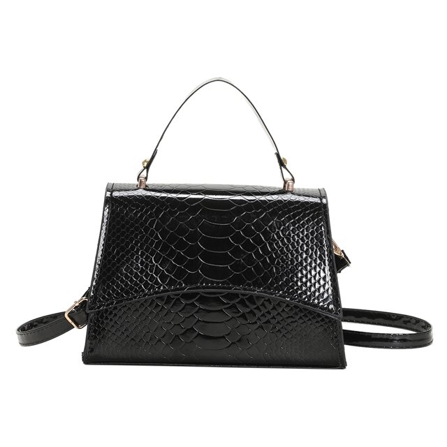 Bolsa De Hombro Bolso bandolera para mujer Bolsos tipo satchel de cocodrilo con láser de PU brillante para viajes (negro) Likrtyny Para Estrenar