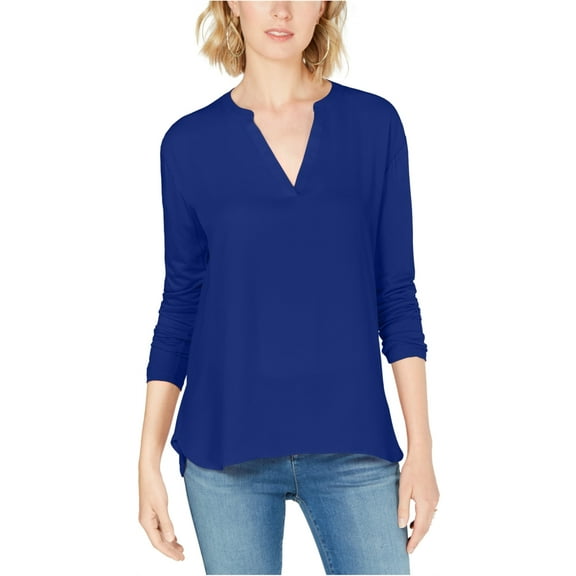 I.N.C Womens Split Neck Pullover Blouse, Blue, Large