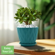 FOUKUS 6 inch Plastic Plant Pots: 5 Pack Indoor Planters with Drainage and Tray Outdoor Flower Pots, Multicolor