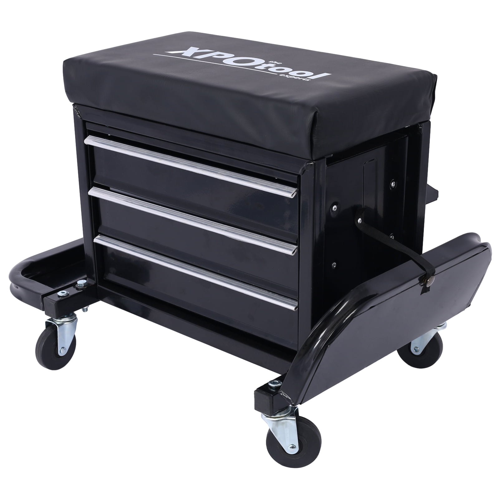 350-Pound Capacity Garage Glider Rolling Tool Chest Seat，Mechanics Roller Seat with 3 Drawers, Rolling Tool Chest Garage Chair, Toolbox on Wheels Mechanics Seat