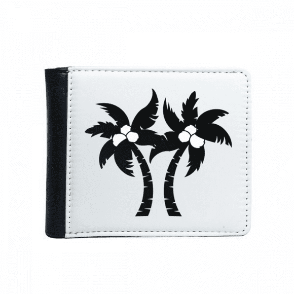 Black Coconut Tree Outline Flip Bifold Faux Leather Wallet Multi-Function Card Purse