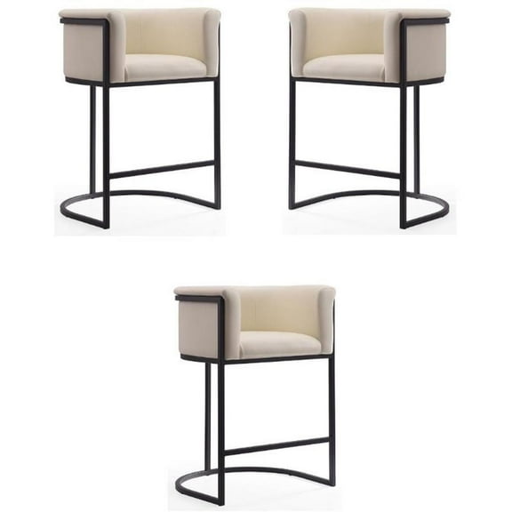 Home Square 34" Faux Leather Barstool in Cream & Black - Set of 3