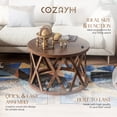 thumbnail image 2 of COZAYH Table Basse Ronde Rustique avec Base à Motif en X pour Salon, Brun, 2 of 10