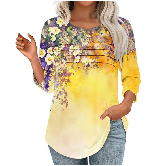 Vetsdori Juniors 3/4 Sleeve Tops Pullover Summer Graphic Tunic,Dressy Crew Neck Blouses for Womens Trendy