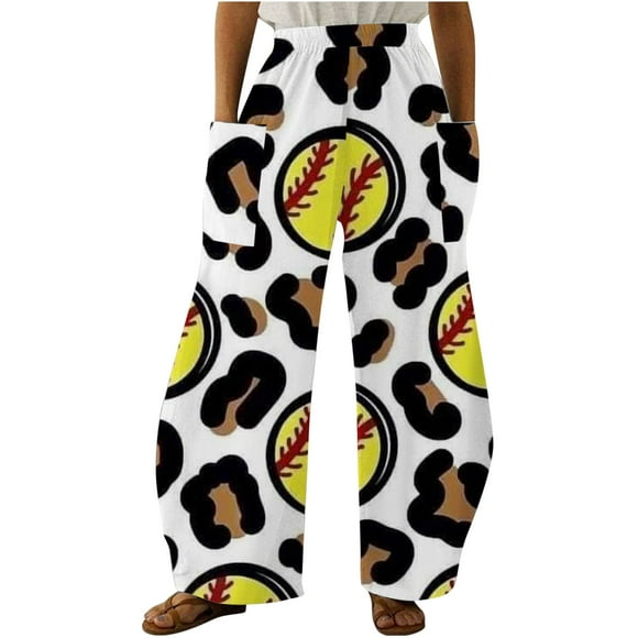 EQWLJWE Womens Pants Pockets Clearance Pant! Fashion Women Comfortable Baseball Printed Color Drawstring Leisure Pants Pockets Loose Pants