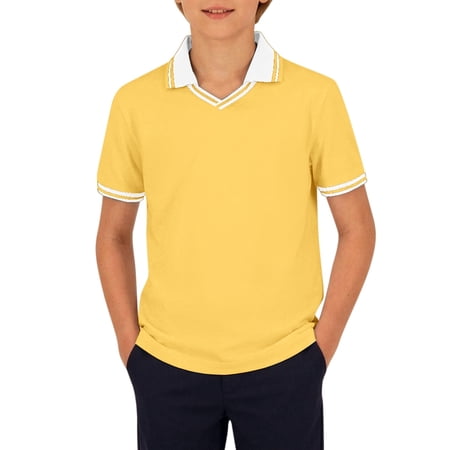 Rhuody T Shirt For Boys Round Neck Tee Short Sleeved Solid Color Tops Summer T Shirts Versatile Clothes 9-10 Years Yellow