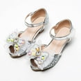 thumbnail image 2 of Gubotare Girls Dress Shoes Sandal Girls Low Heeled Dress Shoes Bows Low Heel Princess Flower Wedding Party for Toddler Girls (Silver,Big Kids 3), 2 of 6