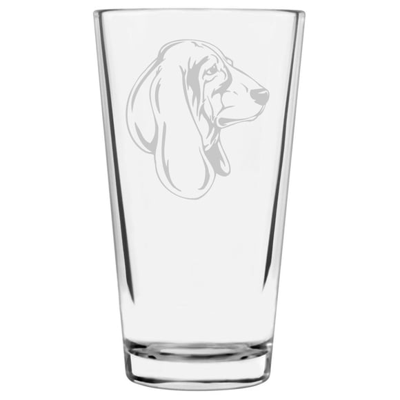 Basset Hound Dog Themed Etched All Purpose 16oz Pint Glass