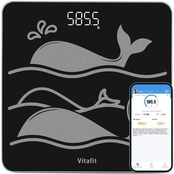 Báscula de baño inteligente Vitafit de 270 kg (600 lb) para medir el peso corporal en 0,1 lb. Alta precisión garantizada por Scale Professional Factory desde 2001. Plataforma grande con vidrio templad