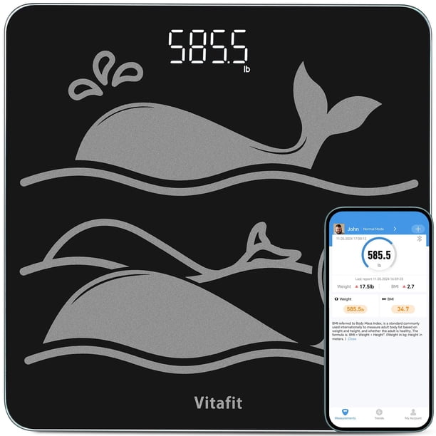 Báscula de baño inteligente Vitafit de 270 kg (600 lb) para medir el peso corporal en 0,1 lb. Alta precisión garantizada por Scale Professional Factory desde 2001. Plataforma grande con vidrio templad