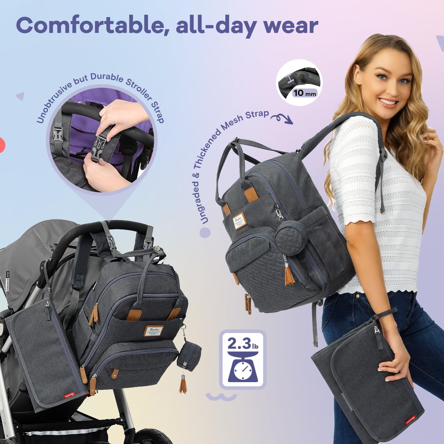 Diaper Bag Backpack, Multifunction Travel Pack Maternity Baby Changing Bags, Large acity, Waterproof, Dark Gray | Multifunction, Travel Pack, Maternity, Baby Changing Bags, Waterproof