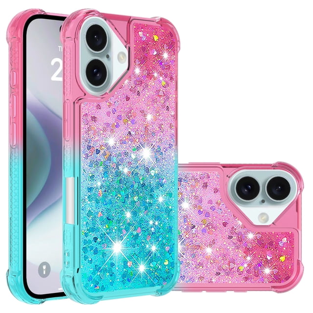Funda para iPhone 16 Plus Transparente con Brillos Carcasa Protectora Antigolpes con Glitter Brillante