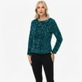 thumbnail image 6 of Women's Long Sleeve Sequin Top Round Neck Sparkle Blouse- Small, Teal, 6 of 6