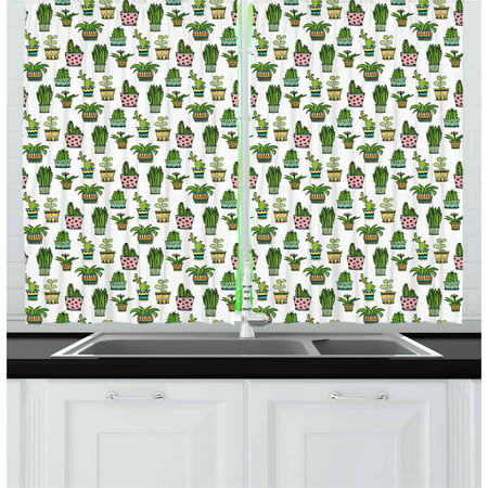 Cactus Curtains 2 Panels Set, Colorful Pretty Succulent Houseplants and Cactus Pattern Doodle Style Flowers Pots, Window Drapes for Living Room Bedroom, 55W X 39L Inches, Multicolor, by (Best Window For Succulents)