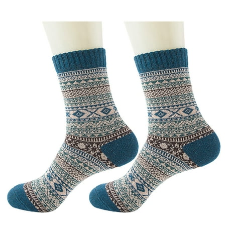 

Whigetiy Mens Winter Thicken Faux Wool Crew Socks Ethnic Style Multicolor Geometry Striped Patterns Harajuku Thermal Cozy Warm Mid Tube Hosiery