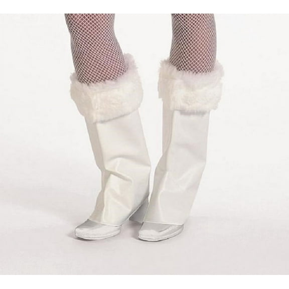 White Vinyl Pixie Boot tops with White Long-Hair Cuff - One Size Fits Most