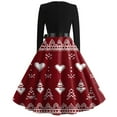 thumbnail image 4 of Christmas Dresses for Women Long Sleeve Flare Dress with Merry Christmas Print for Hollow Party Casual Square Collar Dresses,Wine,2XL, 4 of 4