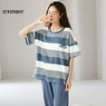 thumbnail image 3 of Conjuntos de dos piezas de manga corta para Mujer, ropa de dormir de punto a rayas, Pijama elegante para el hogar, moda de verano, 3 of 4